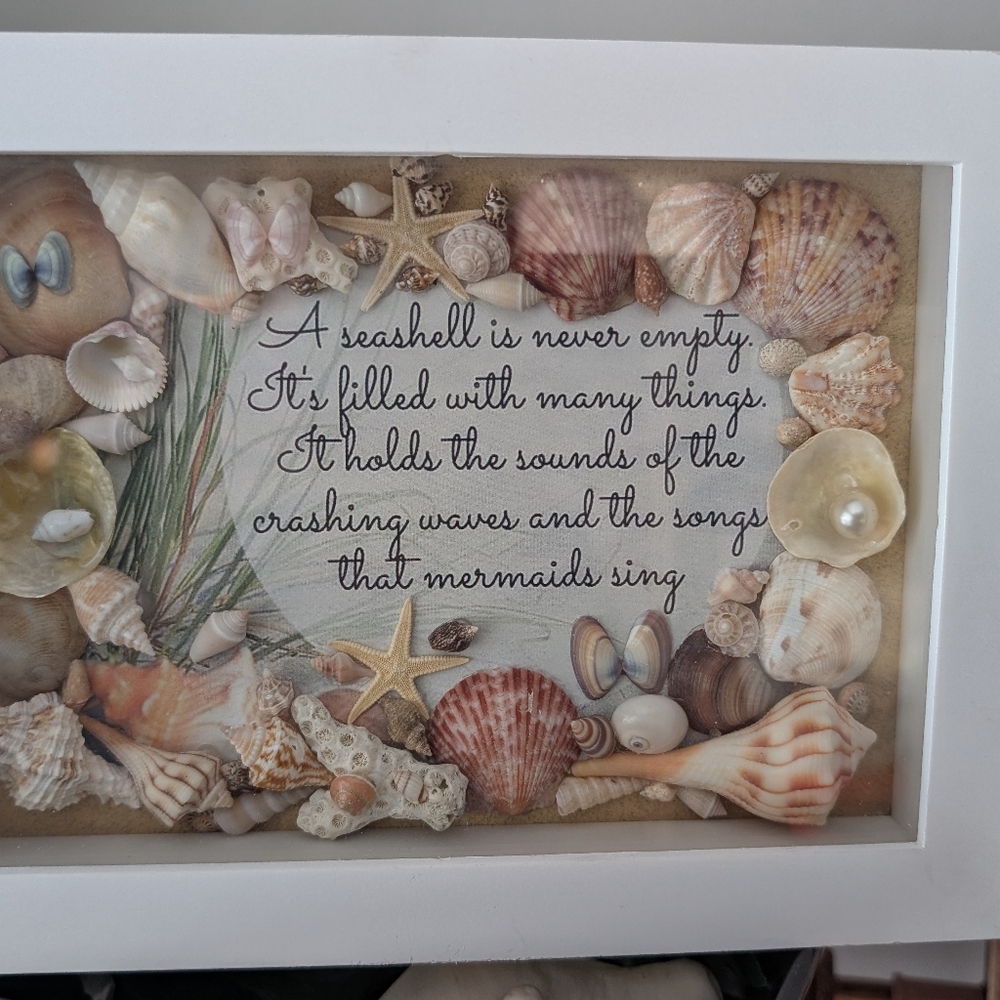 Framed Coastal Seashell Art “Songs that Mermaids Sing” & Fox Conch Decor | - Picture 4 of 9